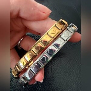 Stainless Steel Heart Italian Charm Bracelet (gold-tone or silver)